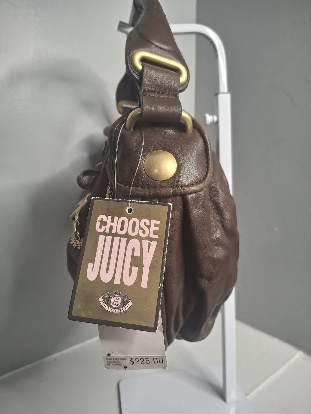 Juicy Couture Vintage Fieno Brown Leather Shoulder Bag NWT Y2K Statement Ring - Picture 5 of 8